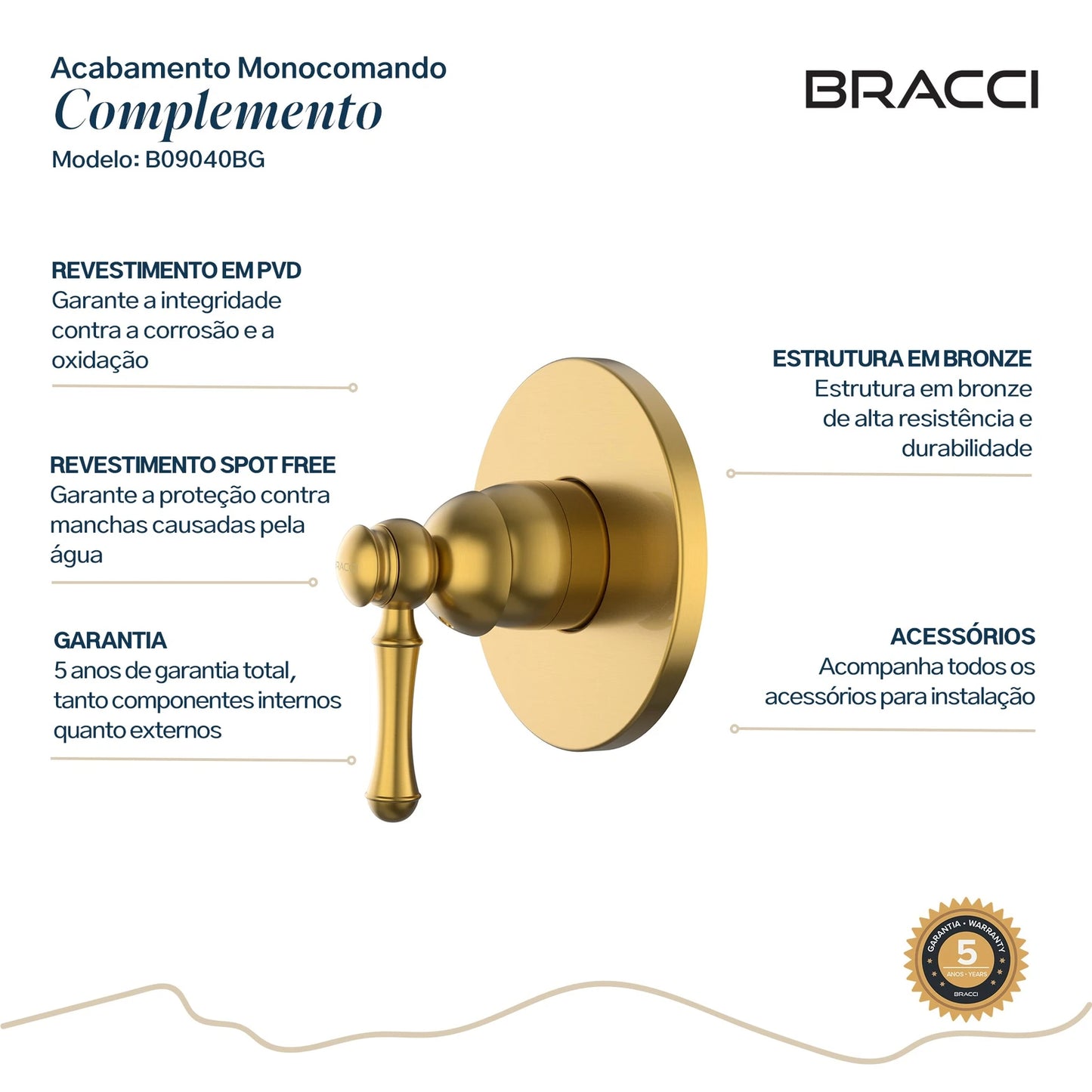 ACABAMENTO MONOCOMANDO DUCHA HIGIÊNICA CLÁSSICO DOURADO ESCOVADO