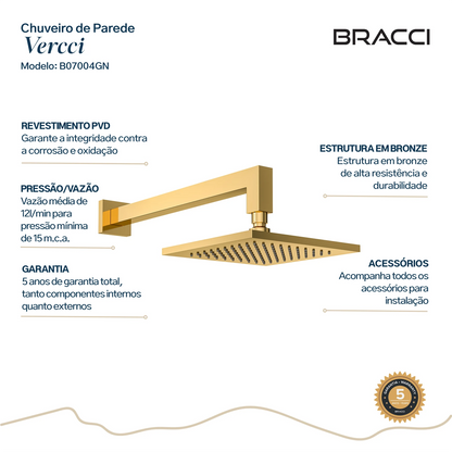 CHUVEIRO DE PAREDE DOURADO