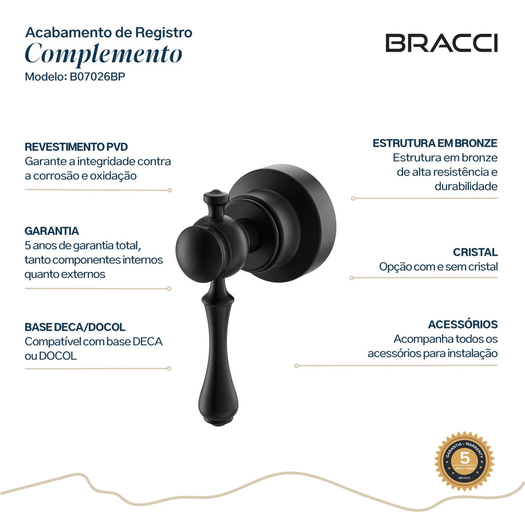 ACABAMENTO DE REGISTRO ST CLAIRE PRETO FOSCO