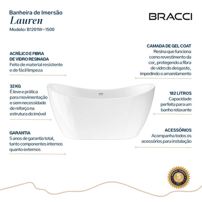 BANHEIRA DE IMERSÃO LAUREN 1.50 M