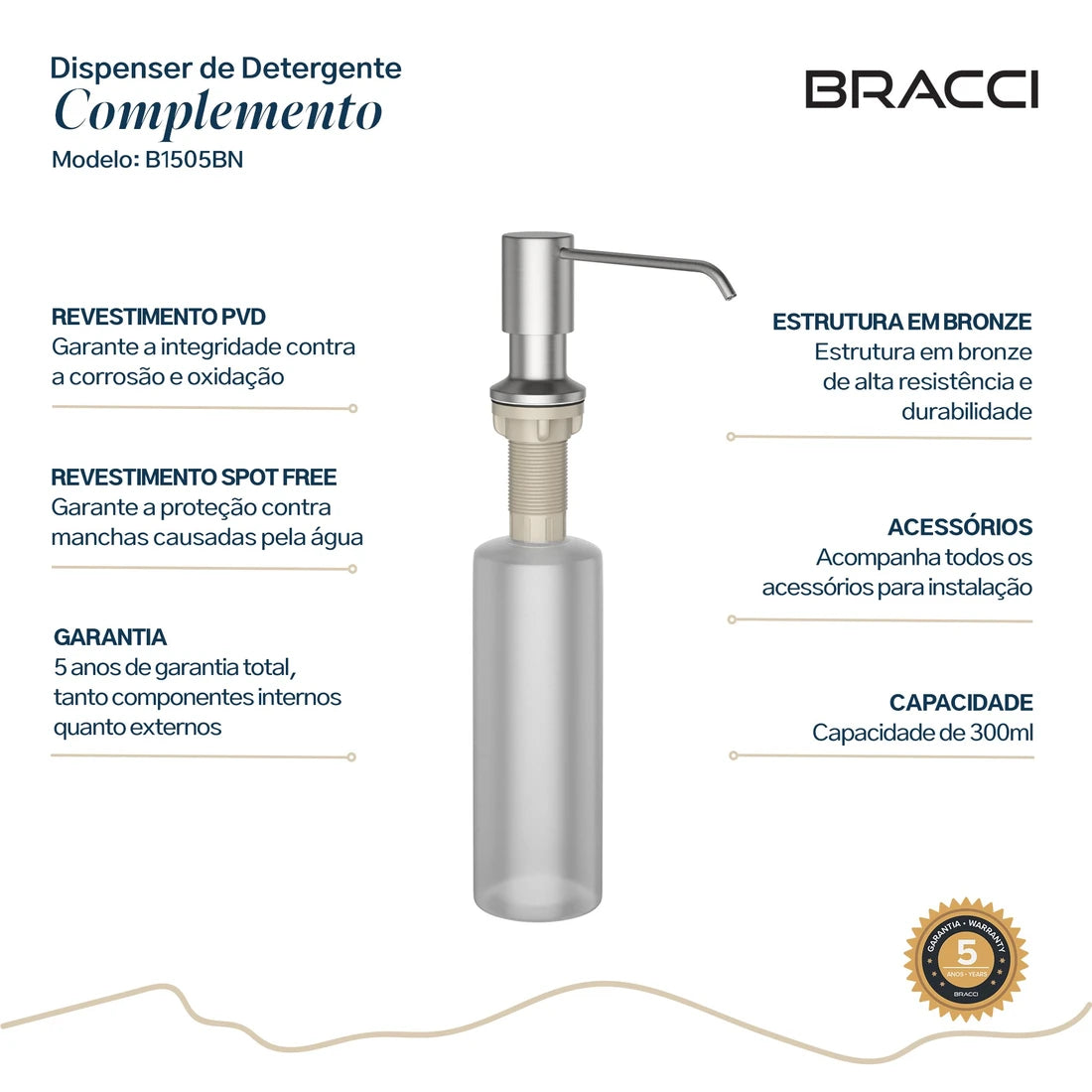 DISPENSER DE DETERGENTE AÇO ESCOVADO