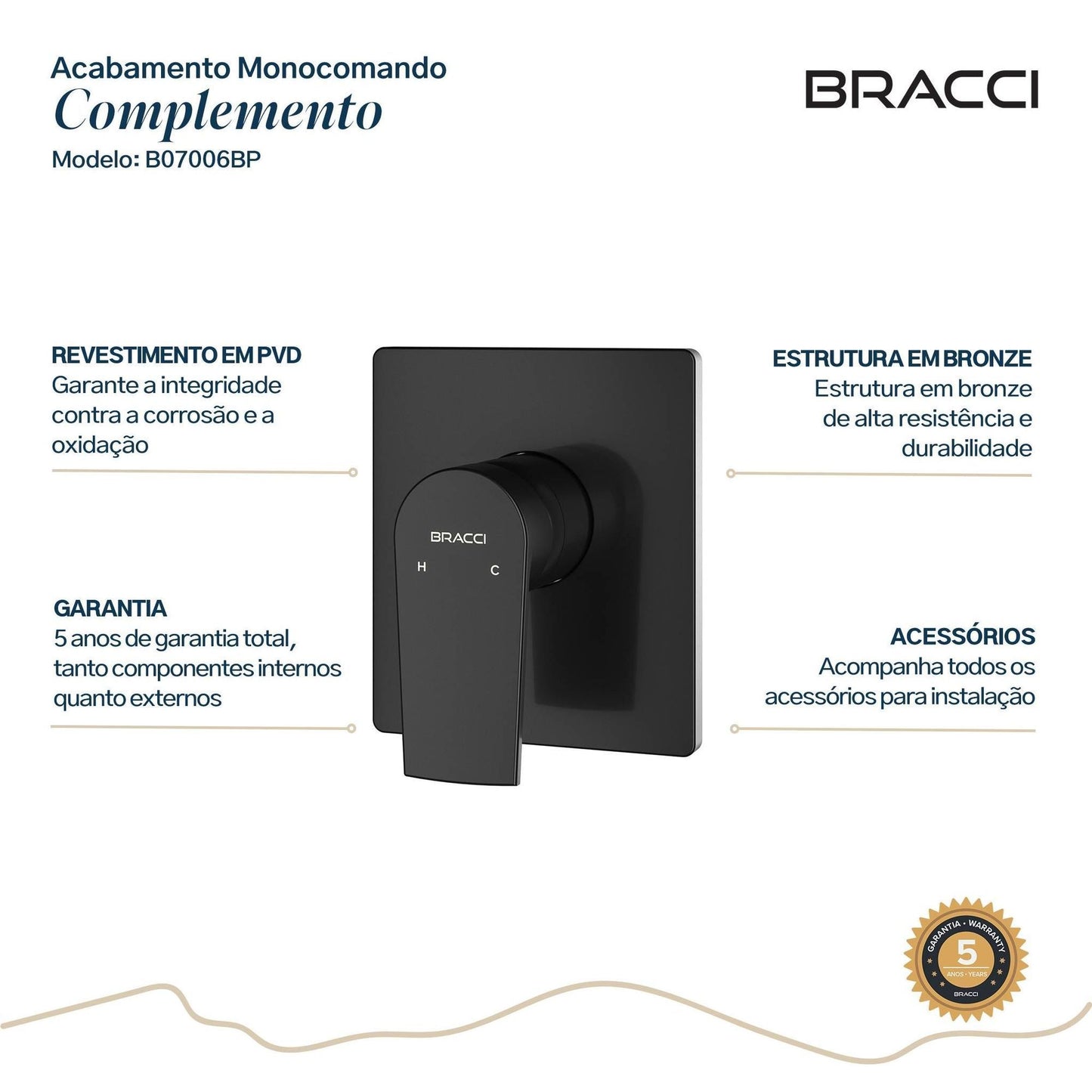 ACABAMENTO MONOCOMANDO CHUVEIRO PRETO FOSCO PVD