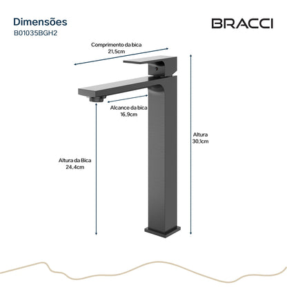 TORNEIRA MONOCOMANDO Q/F VERCCI SLIM ALTO GRAFITE ESCOVADO