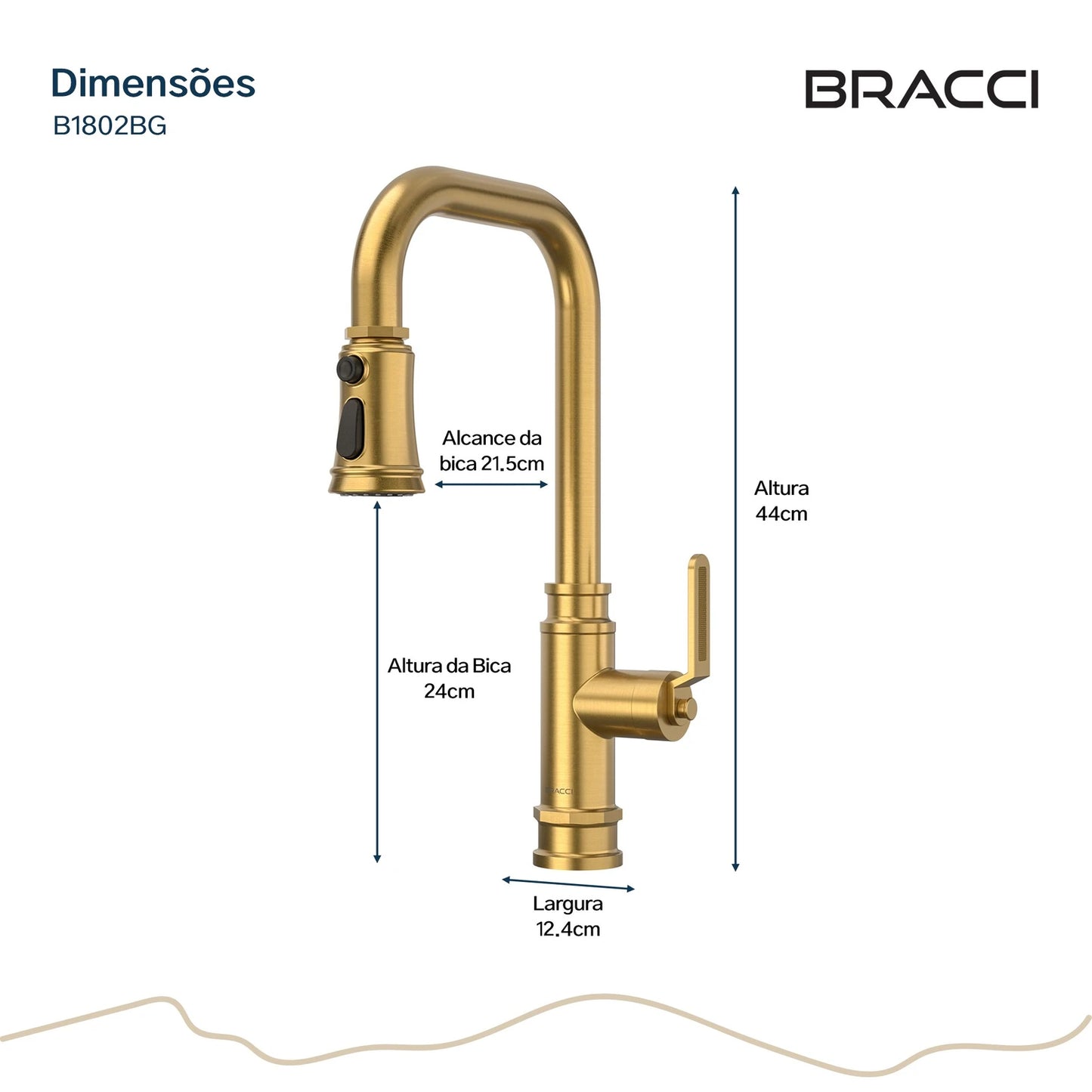 TORNEIRA MONOCOMANDO Q/F INDUSTRIAL DOURADO ESCOVADO