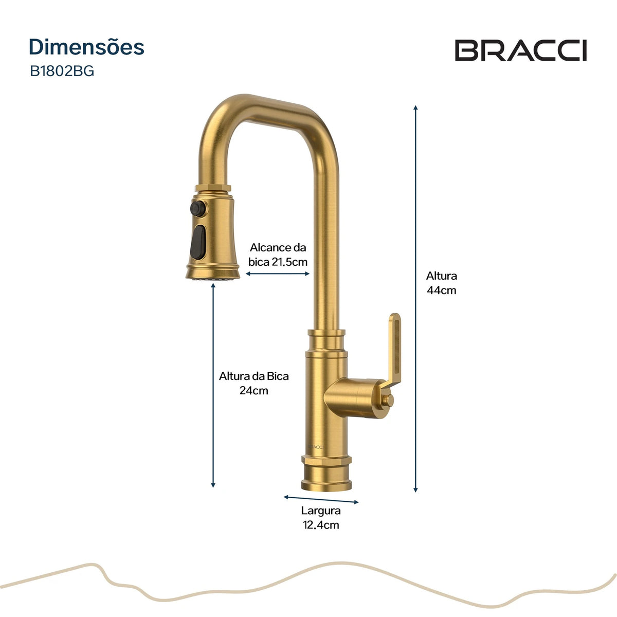 TORNEIRA MONOCOMANDO Q/F INDUSTRIAL DOURADO ESCOVADO
