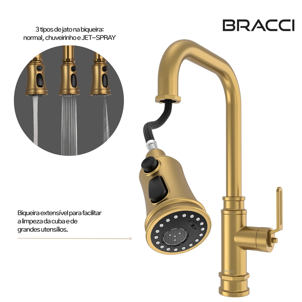TORNEIRA MONOCOMANDO Q/F INDUSTRIAL DOURADO ESCOVADO