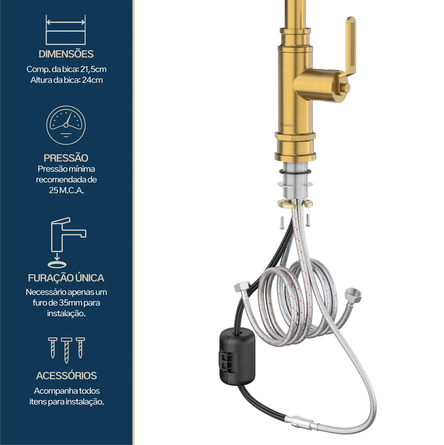 TORNEIRA MONOCOMANDO Q/F INDUSTRIAL DOURADO ESCOVADO
