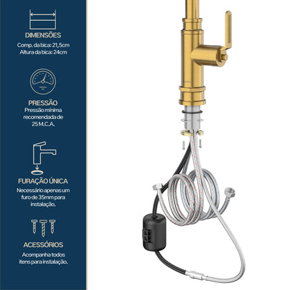 TORNEIRA MONOCOMANDO Q/F INDUSTRIAL DOURADO ESCOVADO