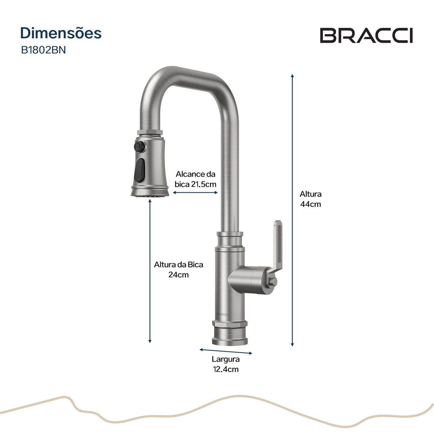 TORNEIRA MONOCOMANDO Q/F INDUSTRIAL AÇO ESCOVADO