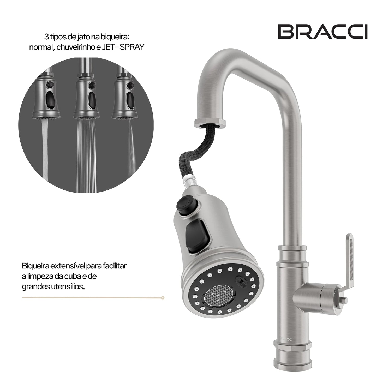 TORNEIRA MONOCOMANDO Q/F INDUSTRIAL AÇO ESCOVADO