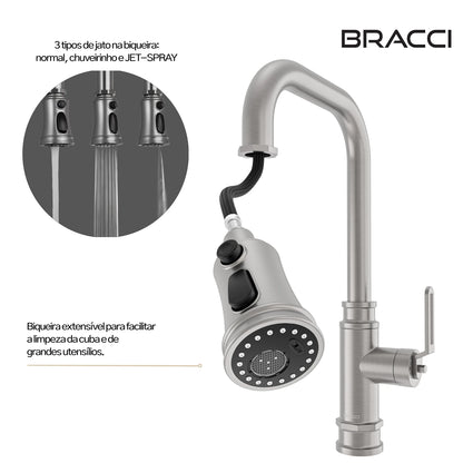 TORNEIRA MONOCOMANDO Q/F INDUSTRIAL AÇO ESCOVADO