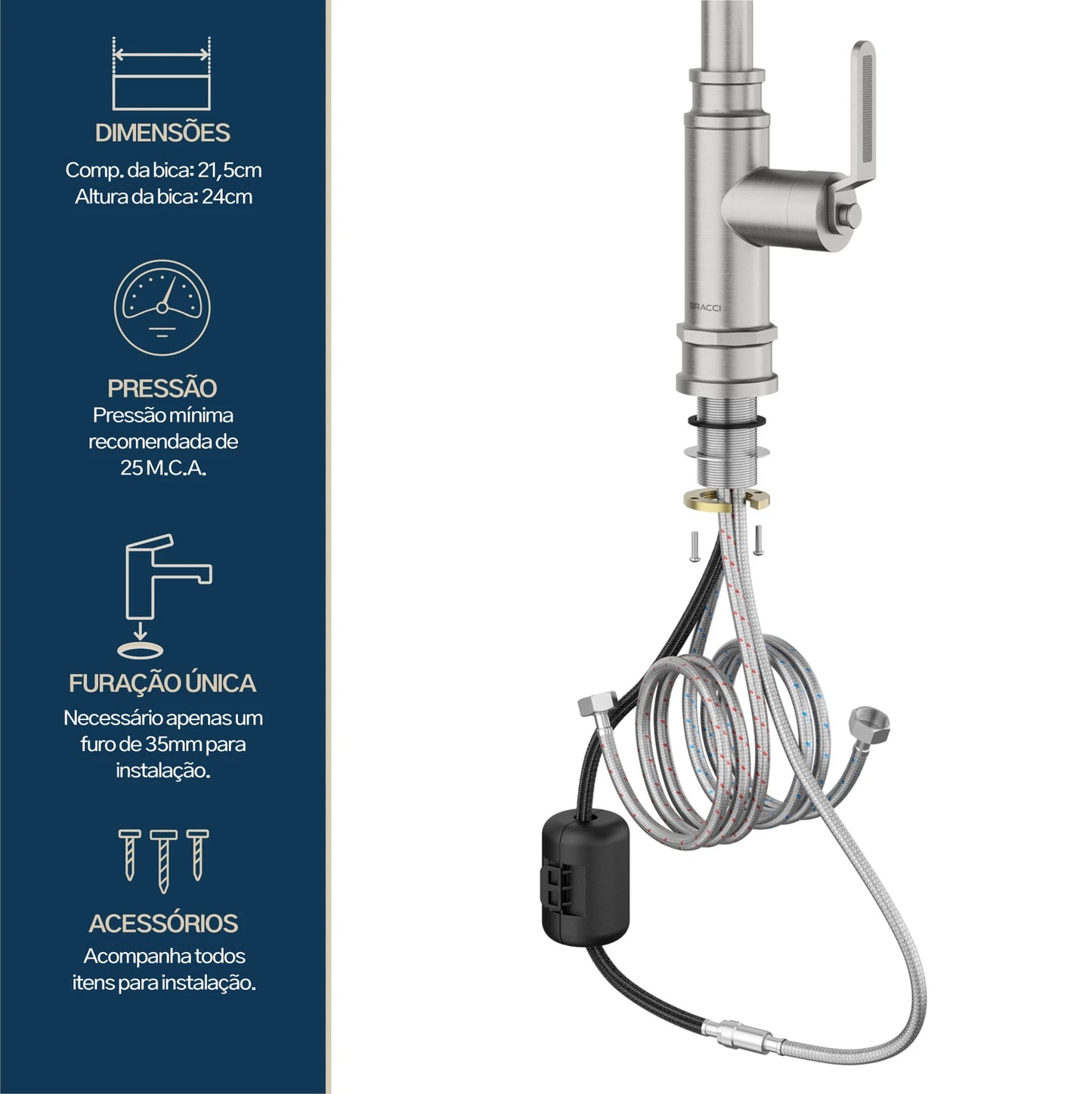 TORNEIRA MONOCOMANDO Q/F INDUSTRIAL AÇO ESCOVADO