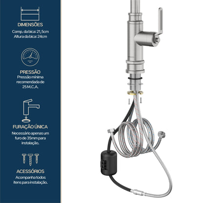 TORNEIRA MONOCOMANDO Q/F INDUSTRIAL AÇO ESCOVADO