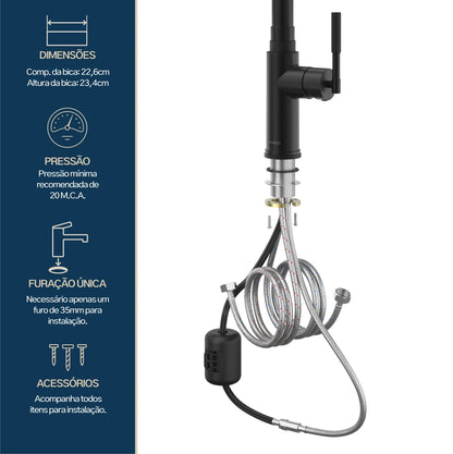 TORNEIRA MONOCOMANDO Q/F ALLURE PRETO FOSCO