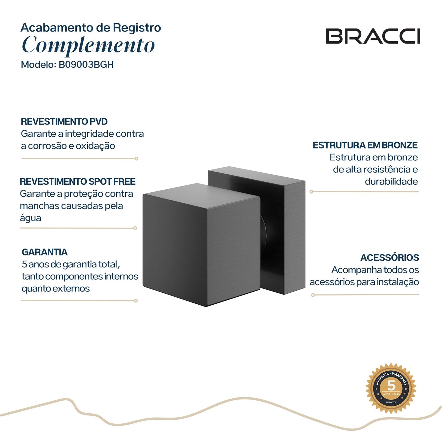 ACABAMENTO DE REGISTRO QUADRADO GRAFITE ESCOVADO