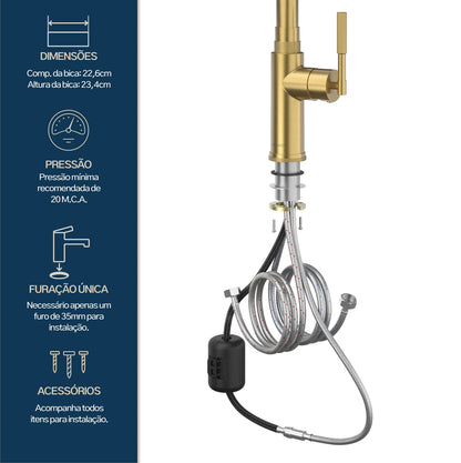 TORNEIRA MONOCOMANDO Q/F ALLURE DOURADO ESCOVADO