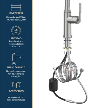 TORNEIRA MONOCOMANDO Q/F ALLURE AÇO ESCOVADO
