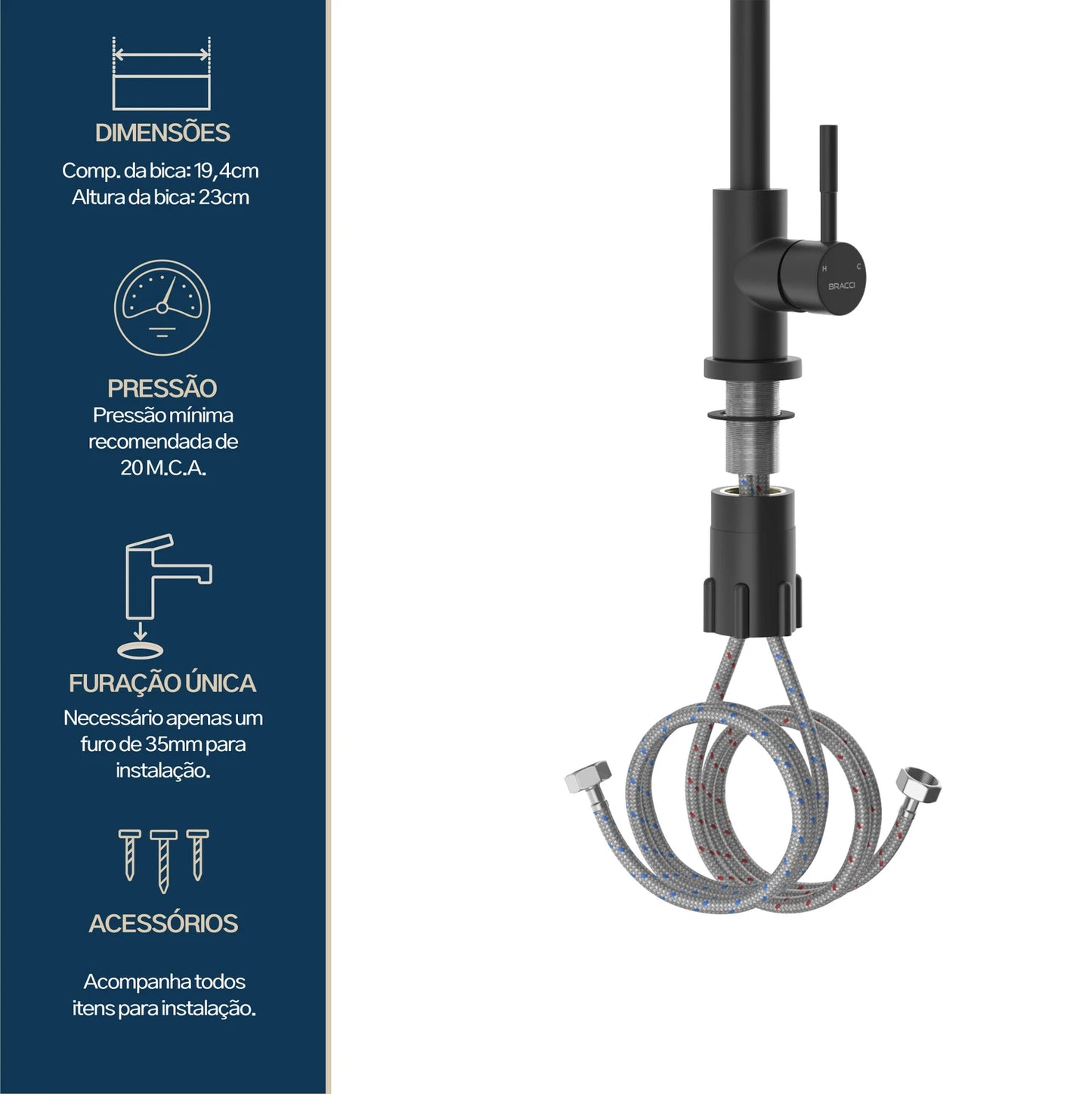 TORNEIRA MONOCOMANDO Q/F ST LOUISE BASIC PRETO