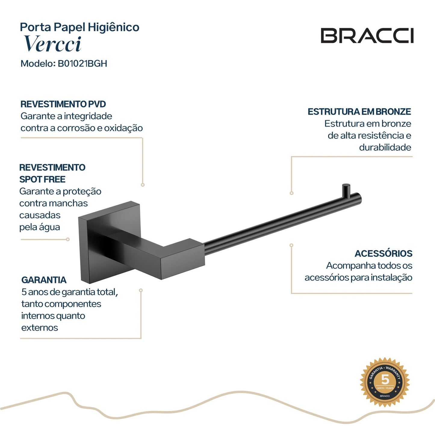 PORTA PAPEL HIGIÊNICO GRAFITE ESCOVADO PRETO VERCCI