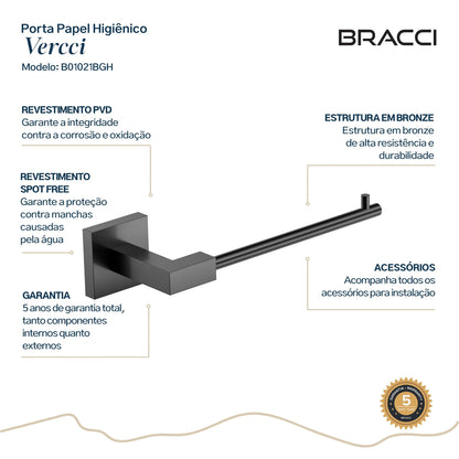 PORTA PAPEL HIGIÊNICO GRAFITE ESCOVADO PRETO VERCCI