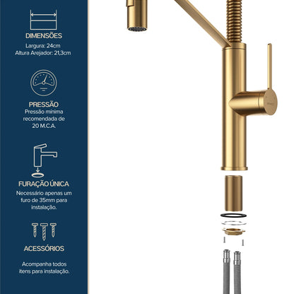 TORNEIRA MONOCOMANDO Q/F CELINE DOURADO ESCOVADO