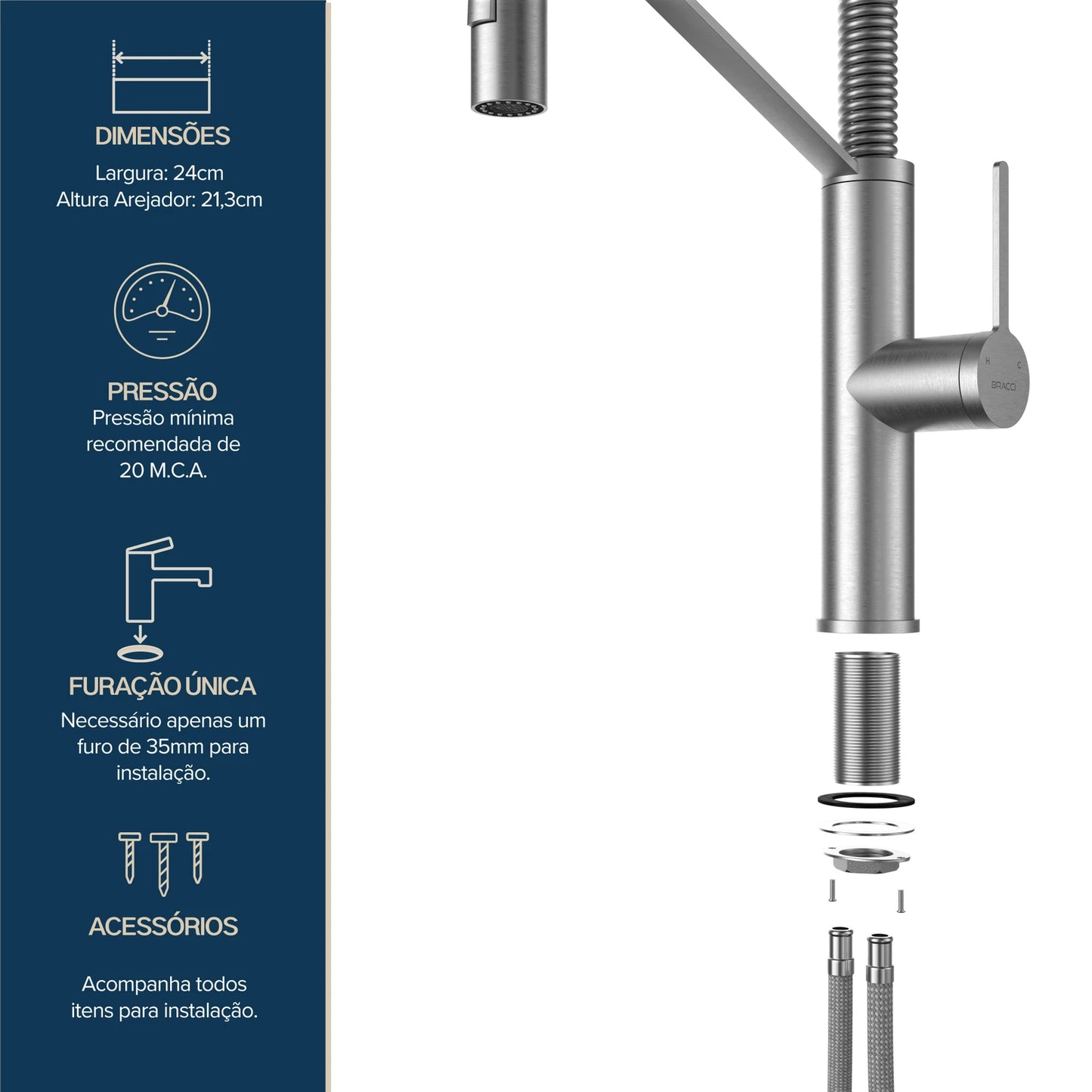 TORNEIRA MONOCOMANDO Q/F CELINE AÇO ESCOVADO