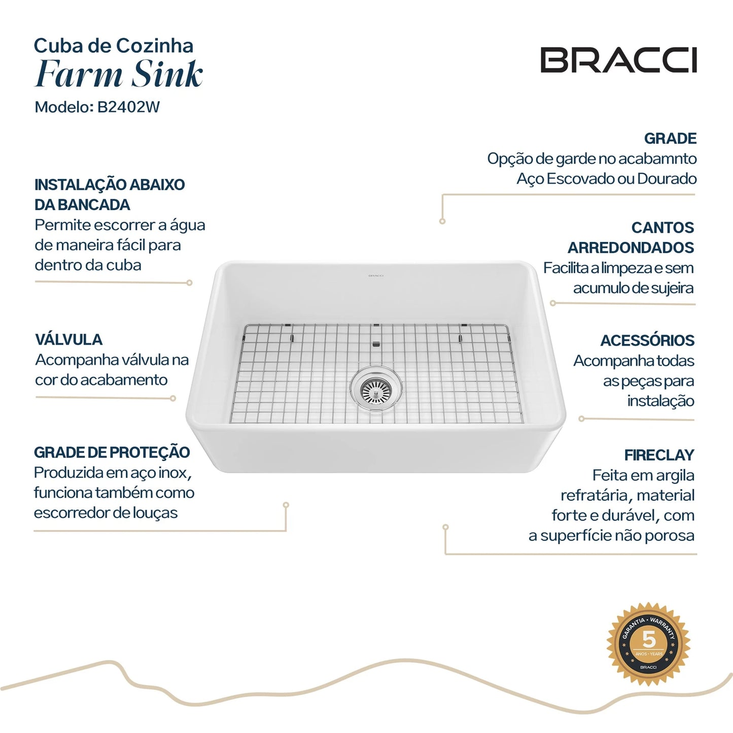 CUBA FARM SINK EM FIRECLAY 76 CM