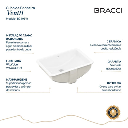 CUBA VENTTI DE EMBUTIR 51CM BRANCO BRILHO