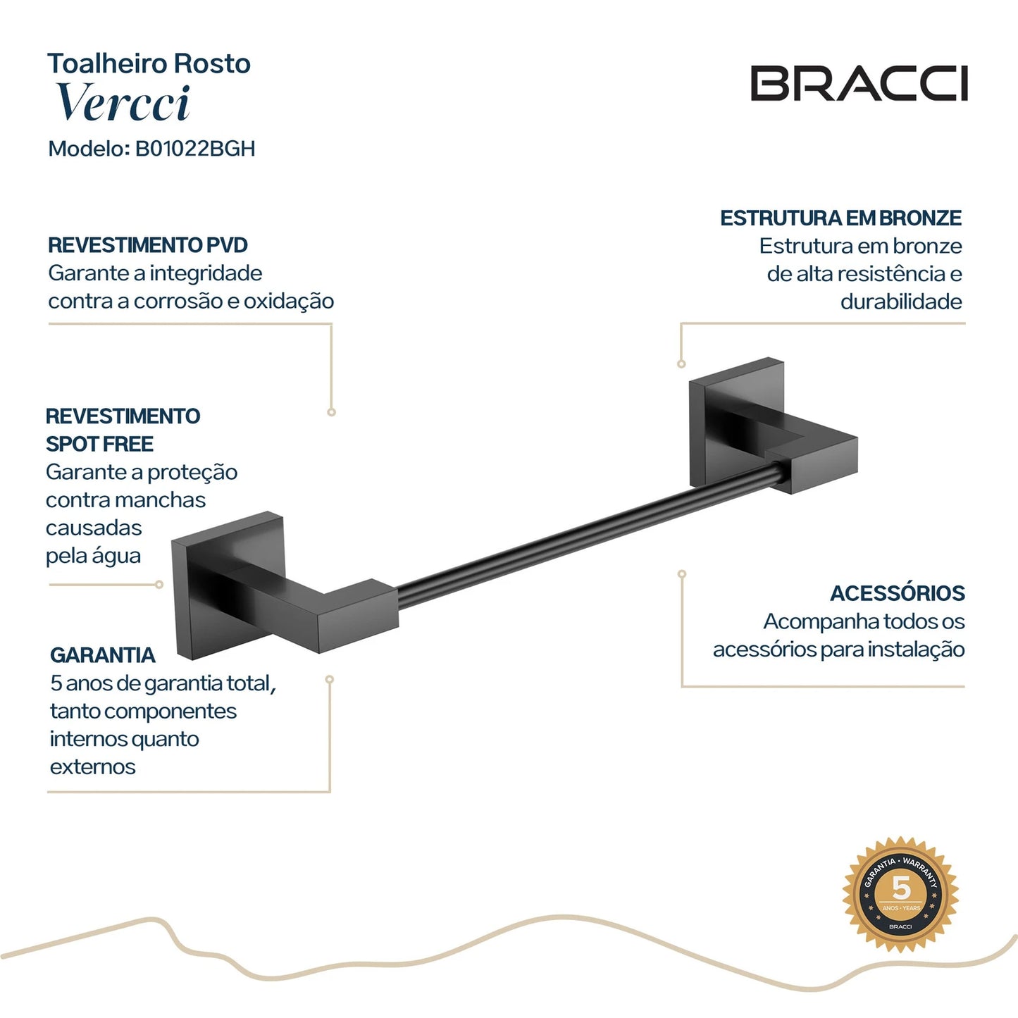 TOALHEIRO ROSTO GRAFITE ESCOVADO VERCCI