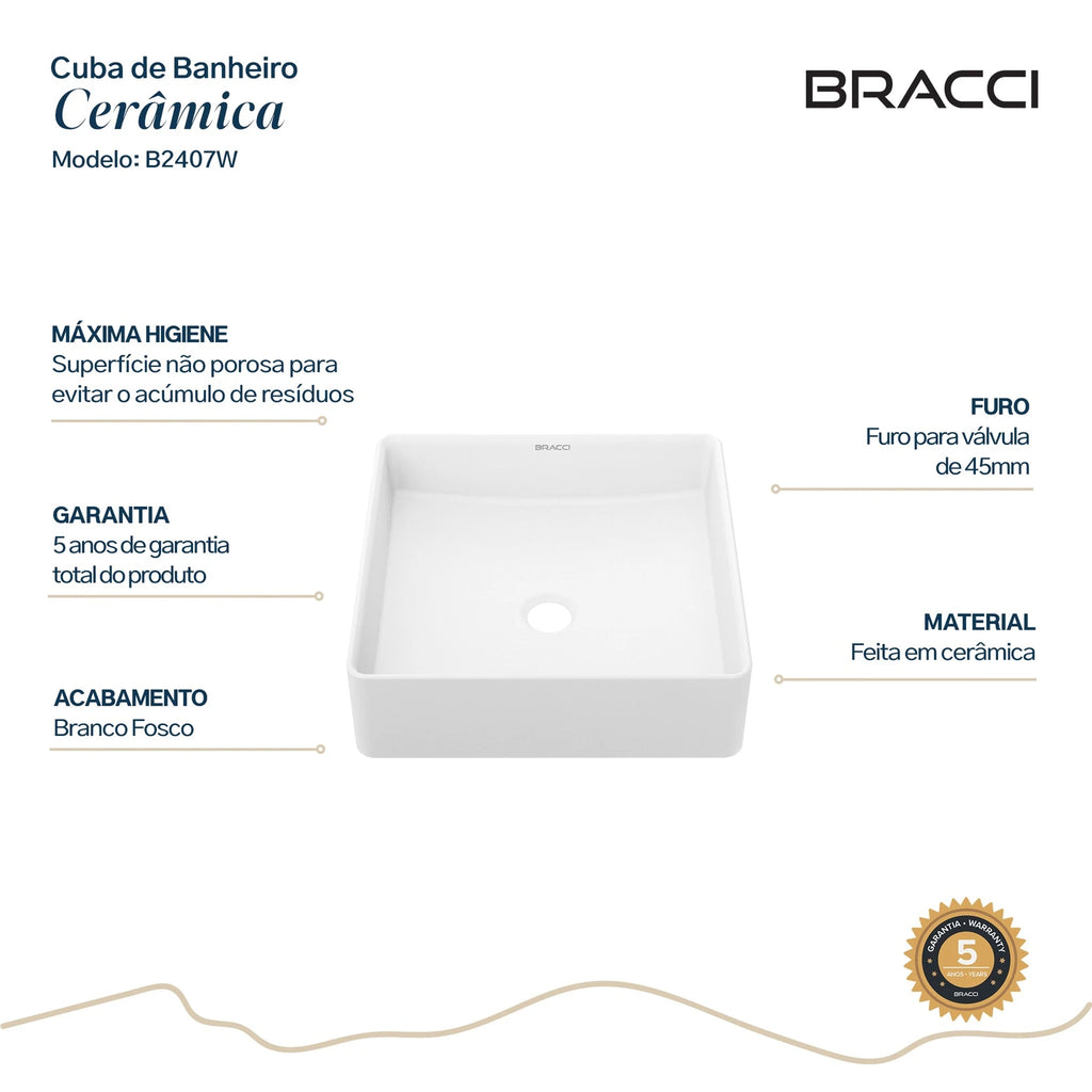 CUBA QUADRADA CERÂMICA 36CM BRANCA