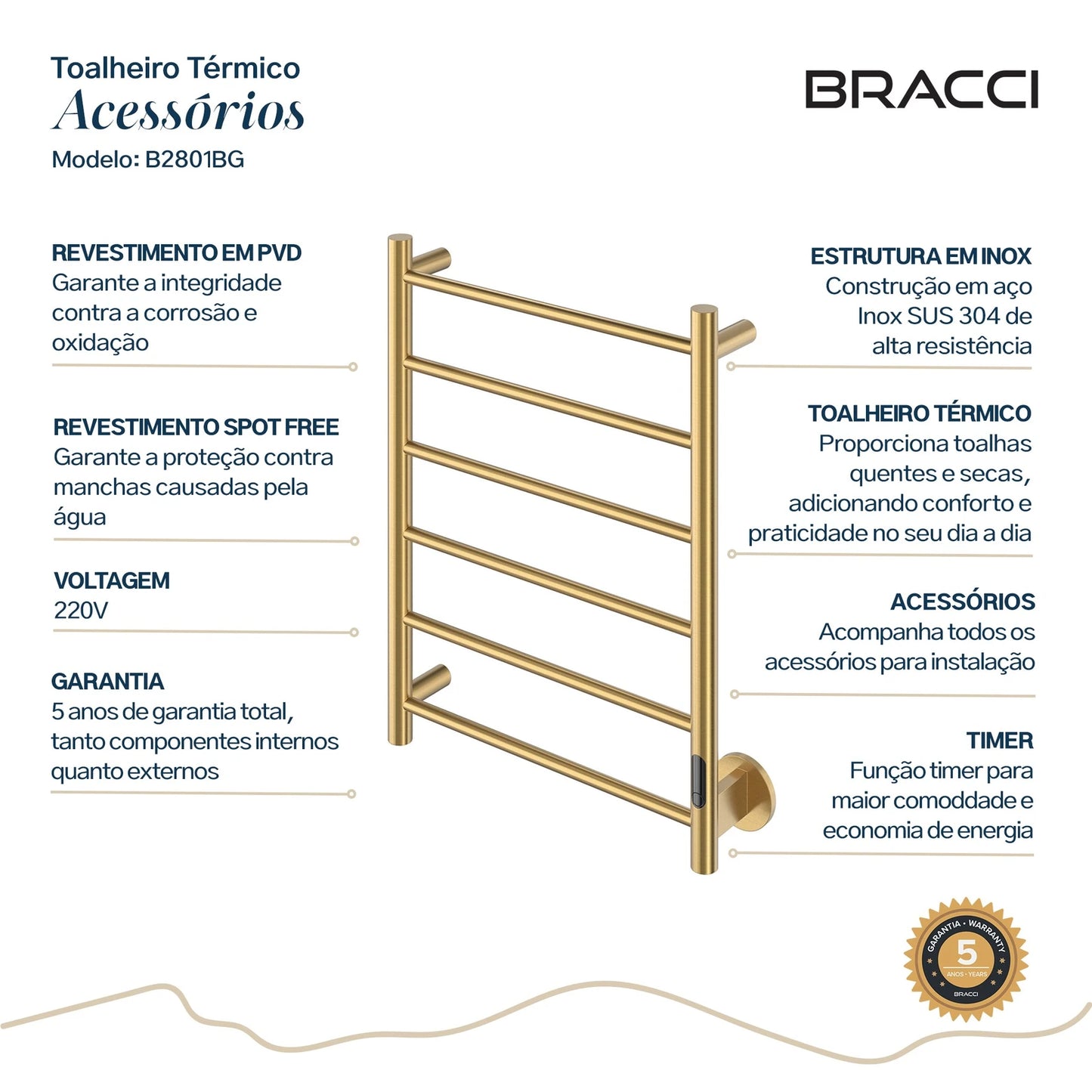 TOALHEIRO TÉRMICO DOURADO ESCOVADO