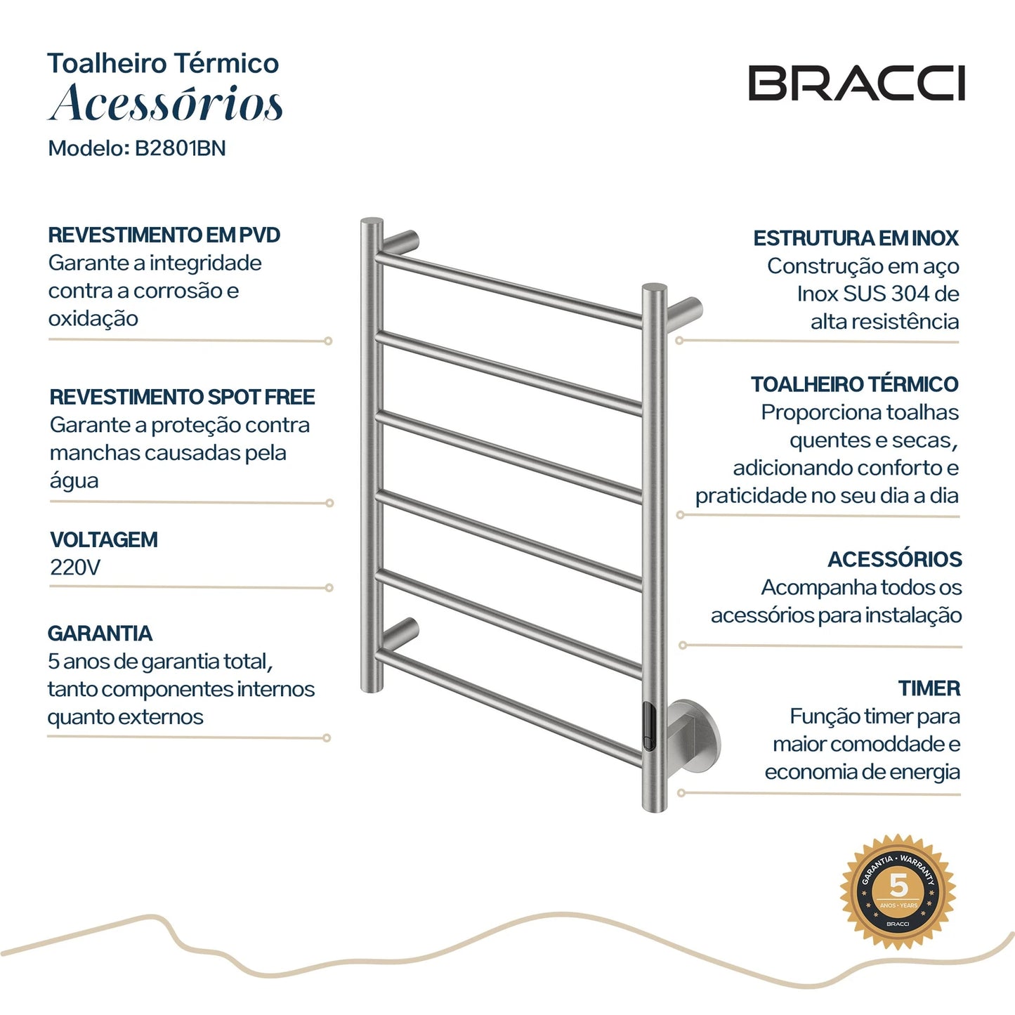 TOALHEIRO TÉRMICO AÇO ESCOVADO