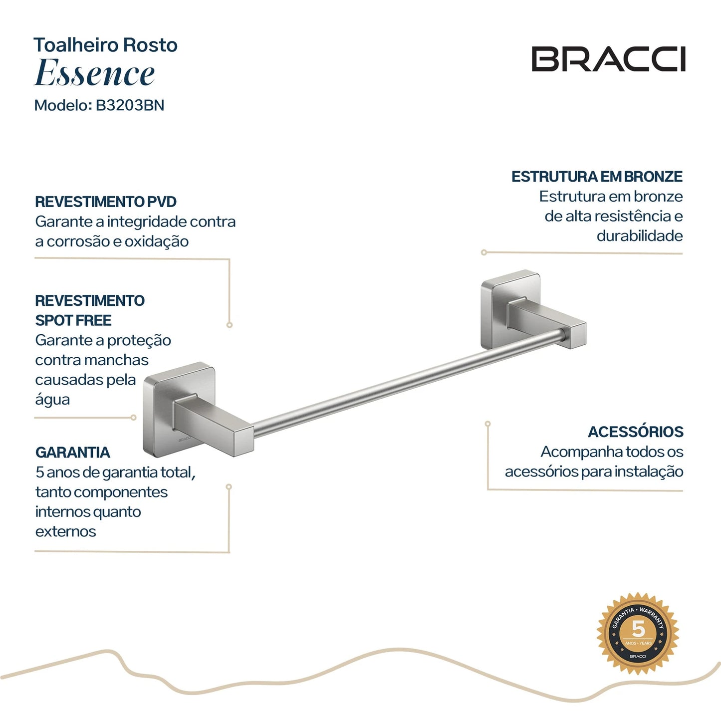 TOALHEIRO ROSTO ESSENCE AÇO ESCOVADO