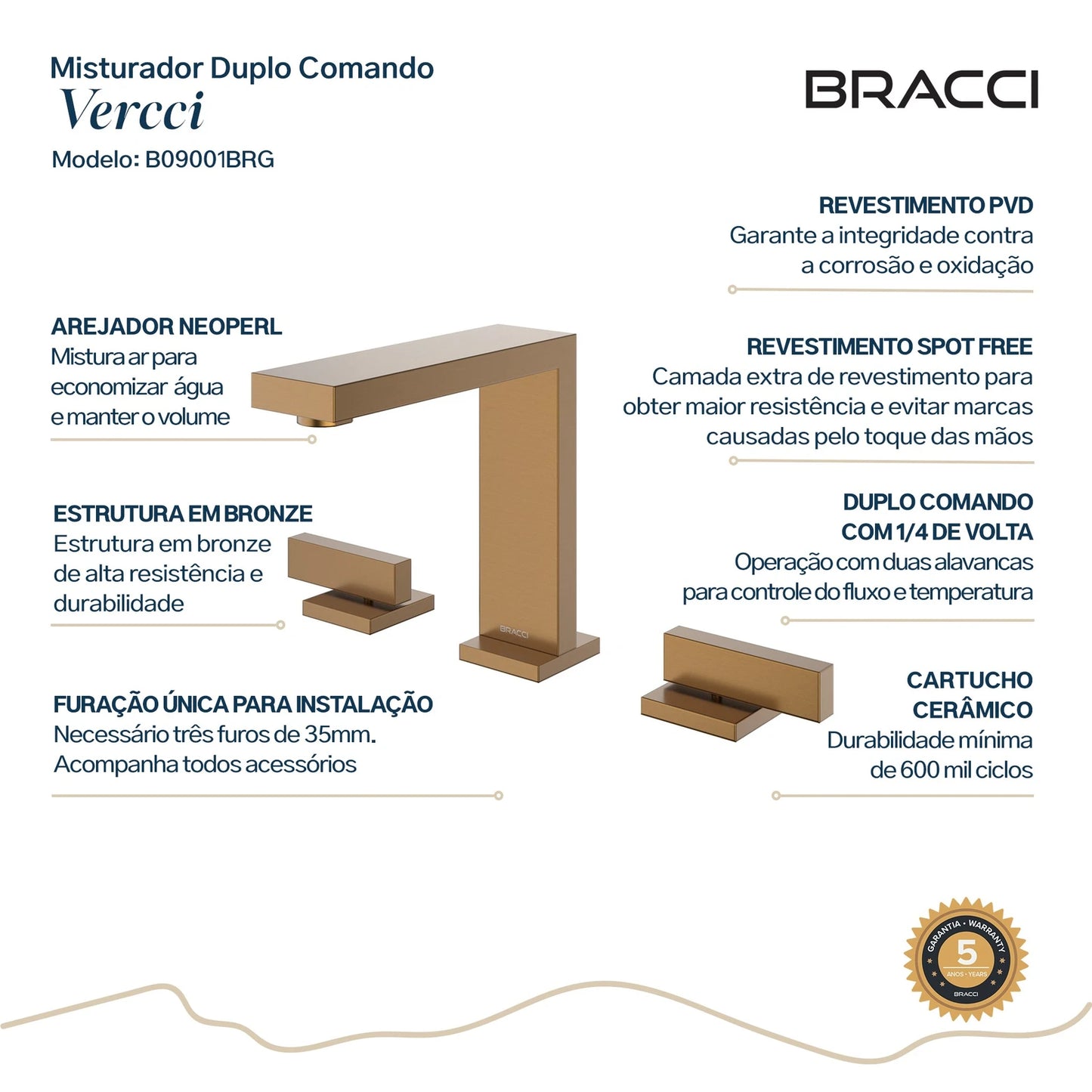 TORNEIRA DUPLO COMANDO Q/F VERCCI ROSE ESCOVADO