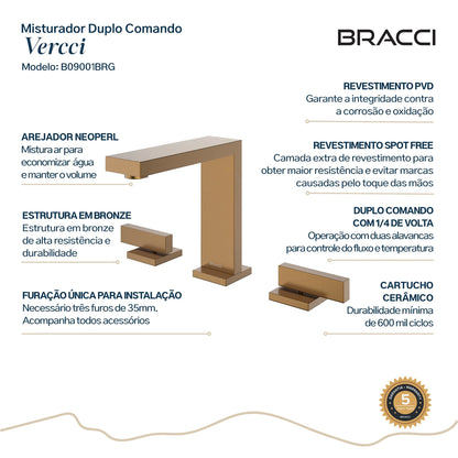 TORNEIRA DUPLO COMANDO Q/F VERCCI ROSE ESCOVADO