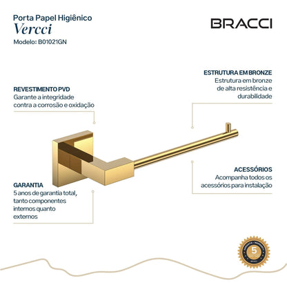 PORTA PAPEL HIGIÊNICO DOURADO VERCCI NANOTECNOLOGIA