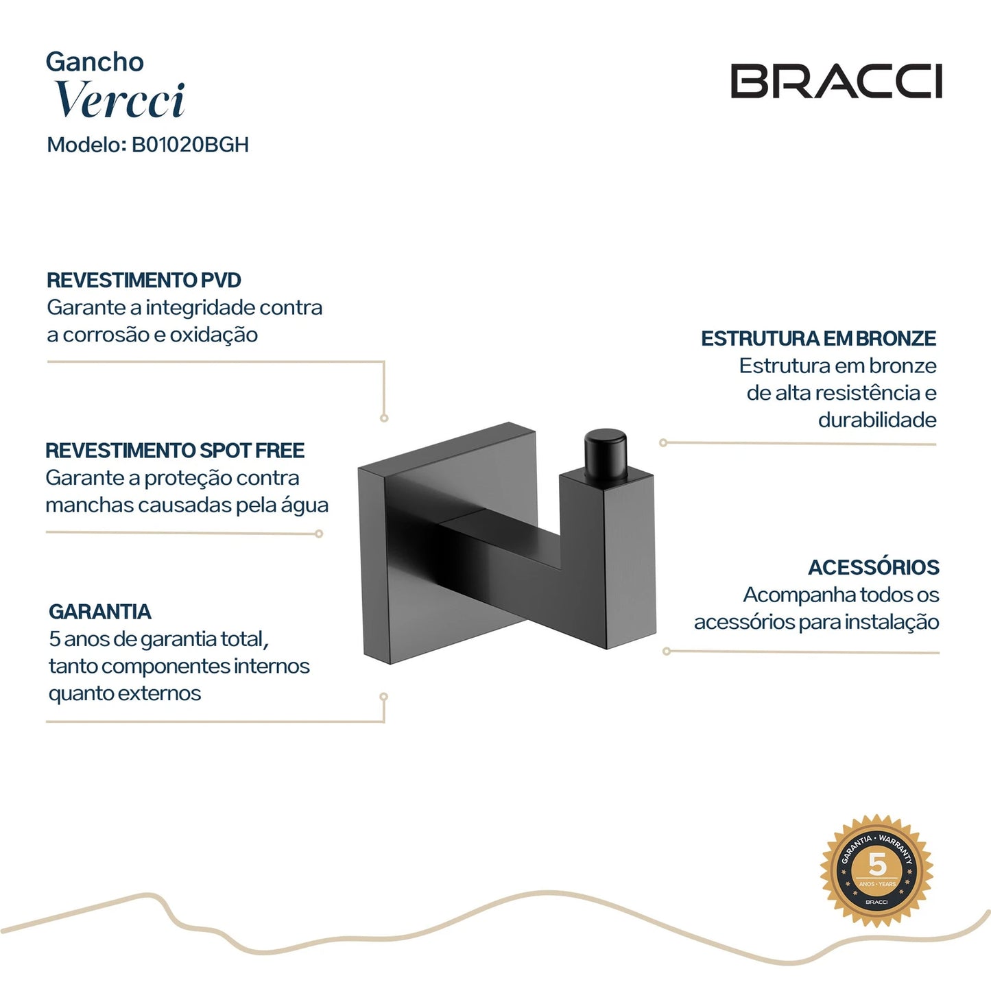 GANCHO SIMPLES GRAFITE ESCOVADO VERCCI