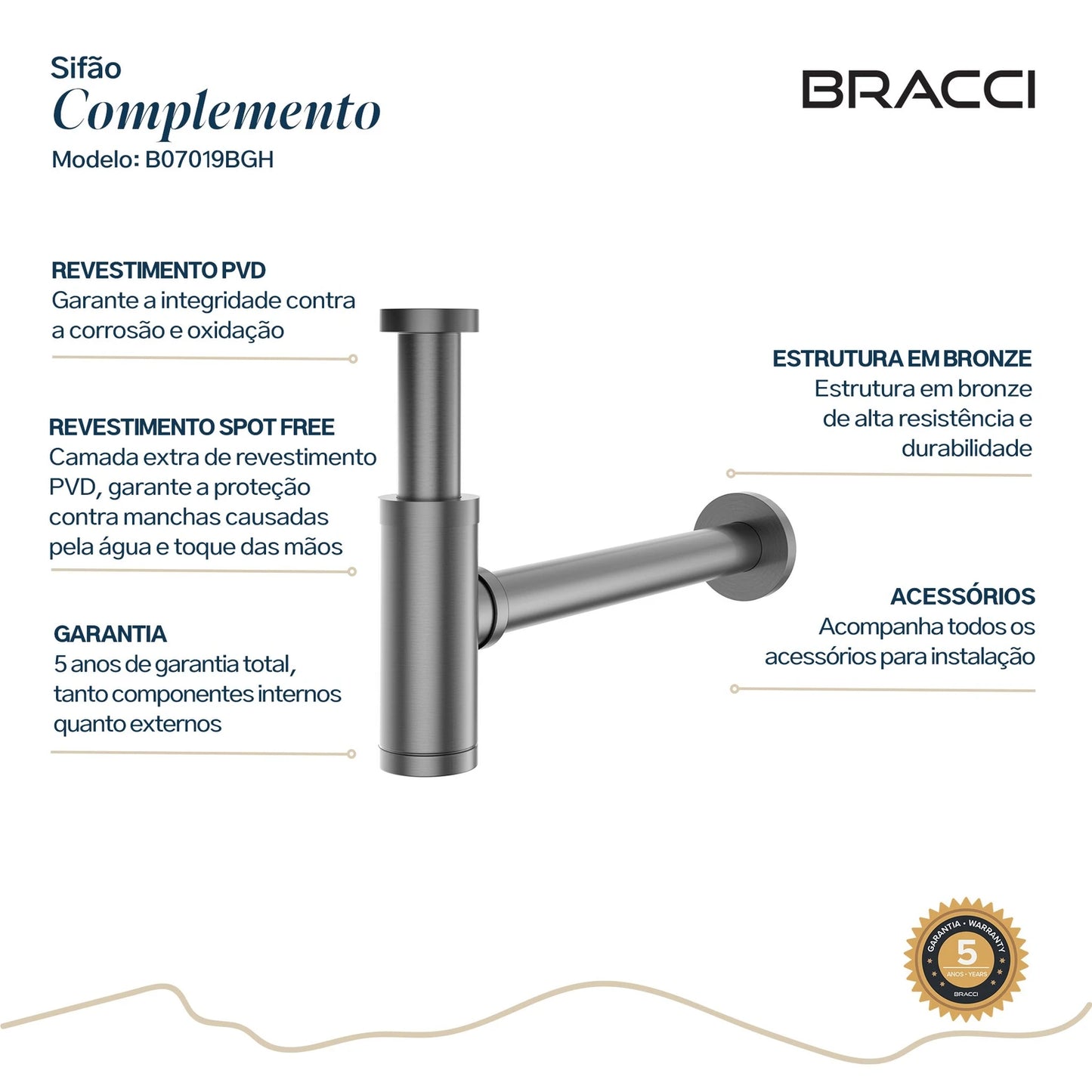 SIFÃO GRAFITE ESCOVADO