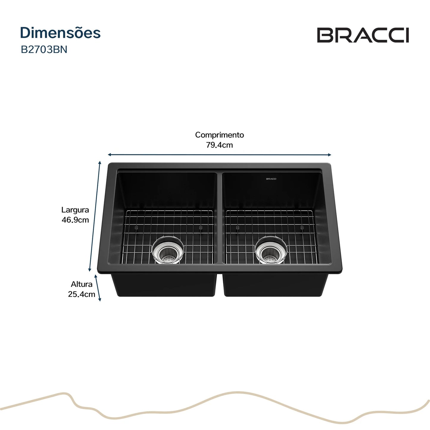 CUBA DE COZINHA DUPLA QUARTZO  79CM