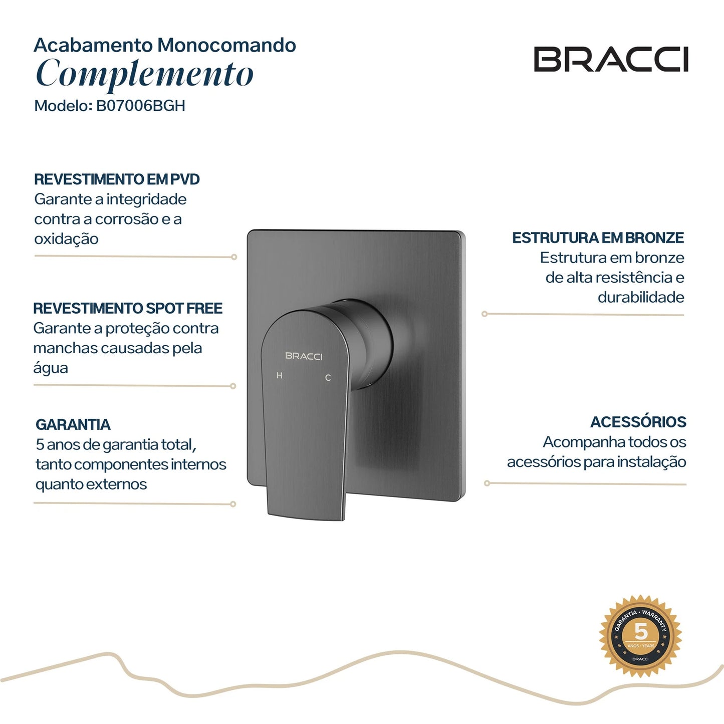 ACABAMENTO MONOCOMANDO CHUVEIRO GRAFITE ESCOVADO