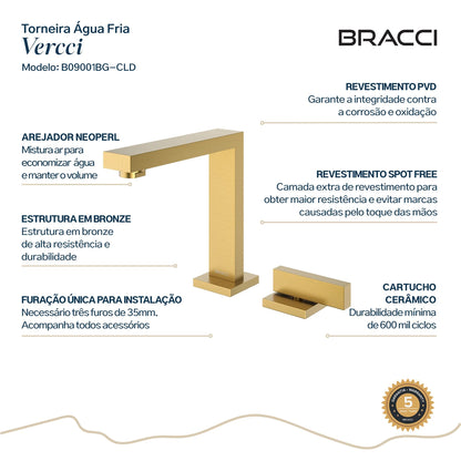 TORNEIRA ÁGUA FRIA VERCCI DOURADO ESCOVADO