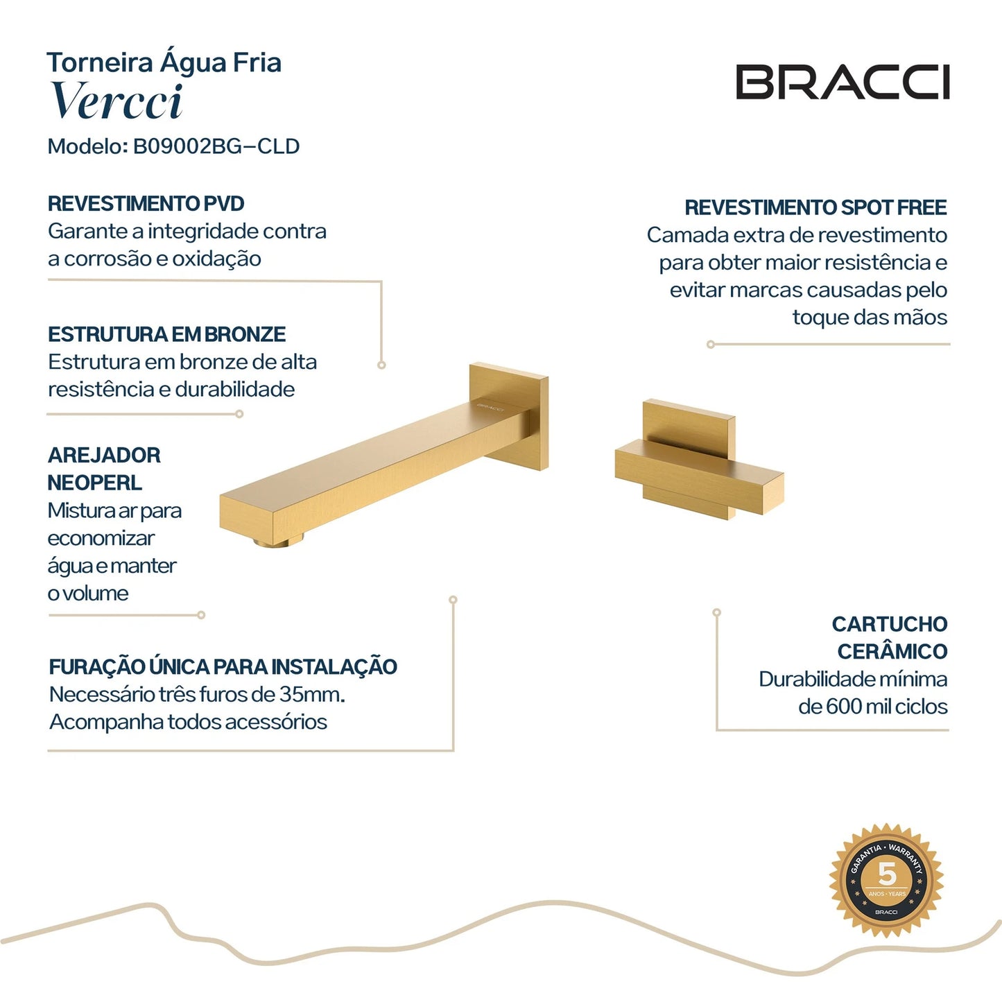 TORNEIRA ÁGUA FRIA PAREDE VERCCI DOURADO ESCOVADO