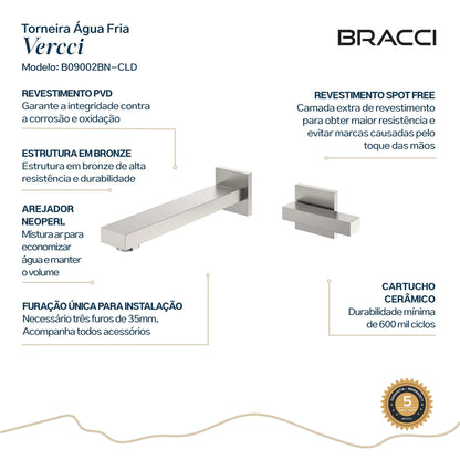 TORNEIRA ÁGUA FRIA PAREDE VERCCI AÇO ESCOVADO