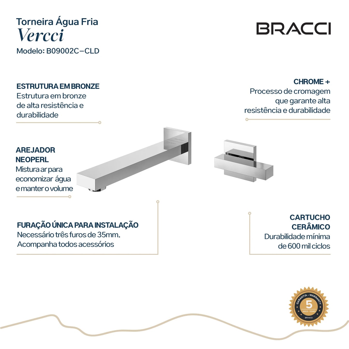 TORNEIRA ÁGUA FRIA PAREDE VERCCI CROMADO