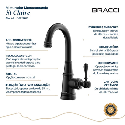 TORNEIRA MONOCOMANDO Q/F ST CLAIRE PRETO