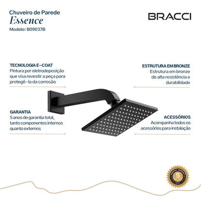 CHUVEIRO QUADRADO 15X15 PRETO