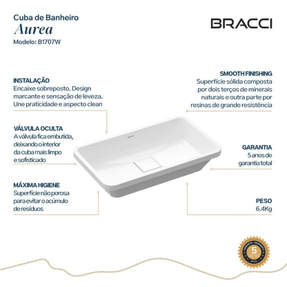 CUBA DE BANHEIRO AUREA 50CM BRANCO BRILHO