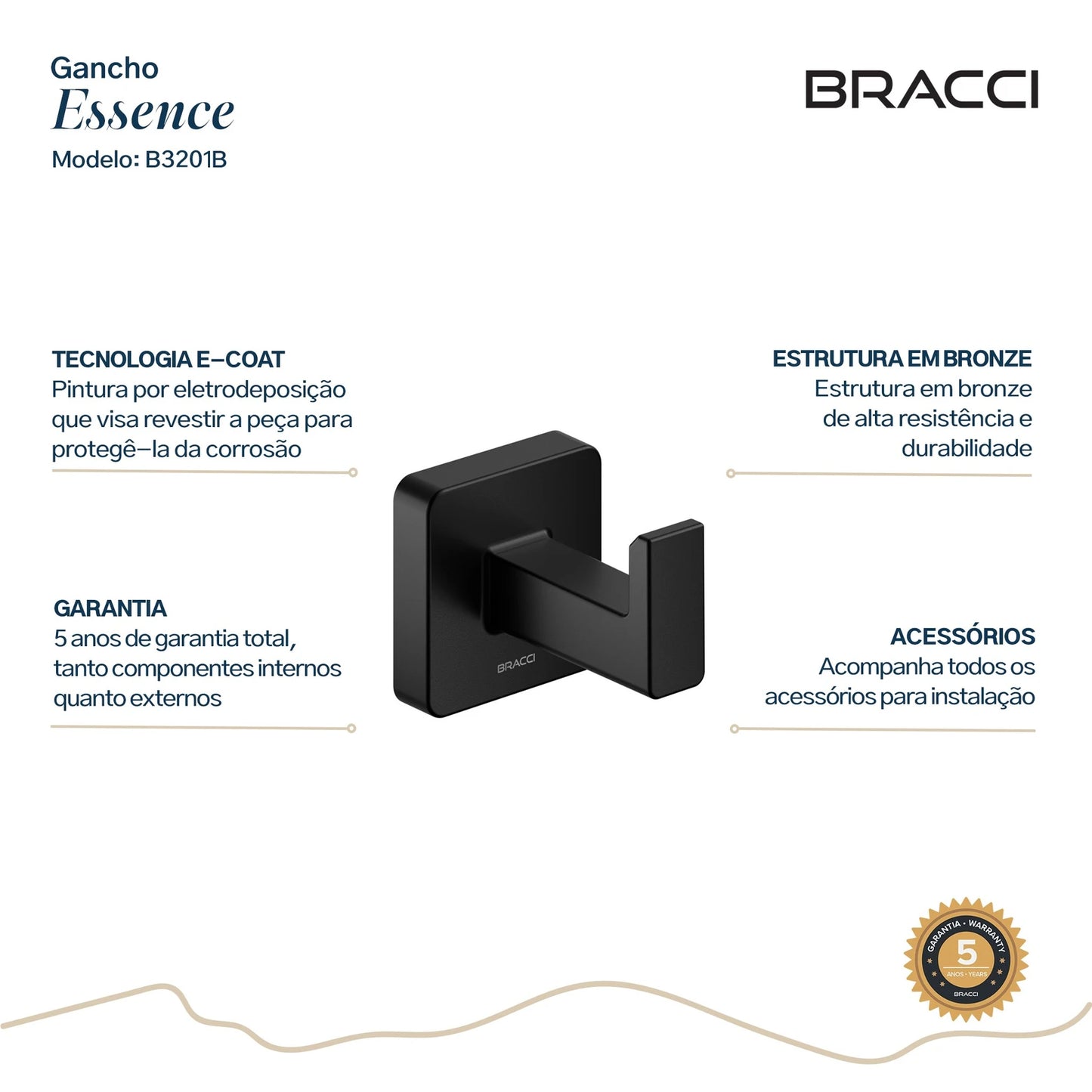 GANCHO SIMPLES ESSENCE PRETO