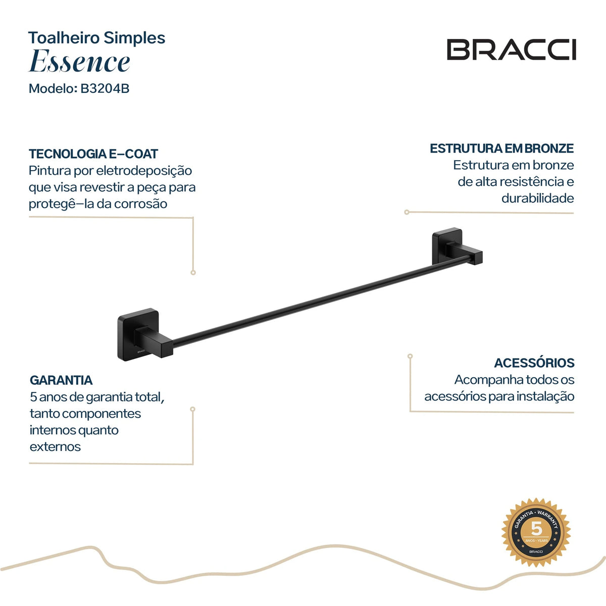 TOALHEIRO SIMPLES ESSENCE PRETO