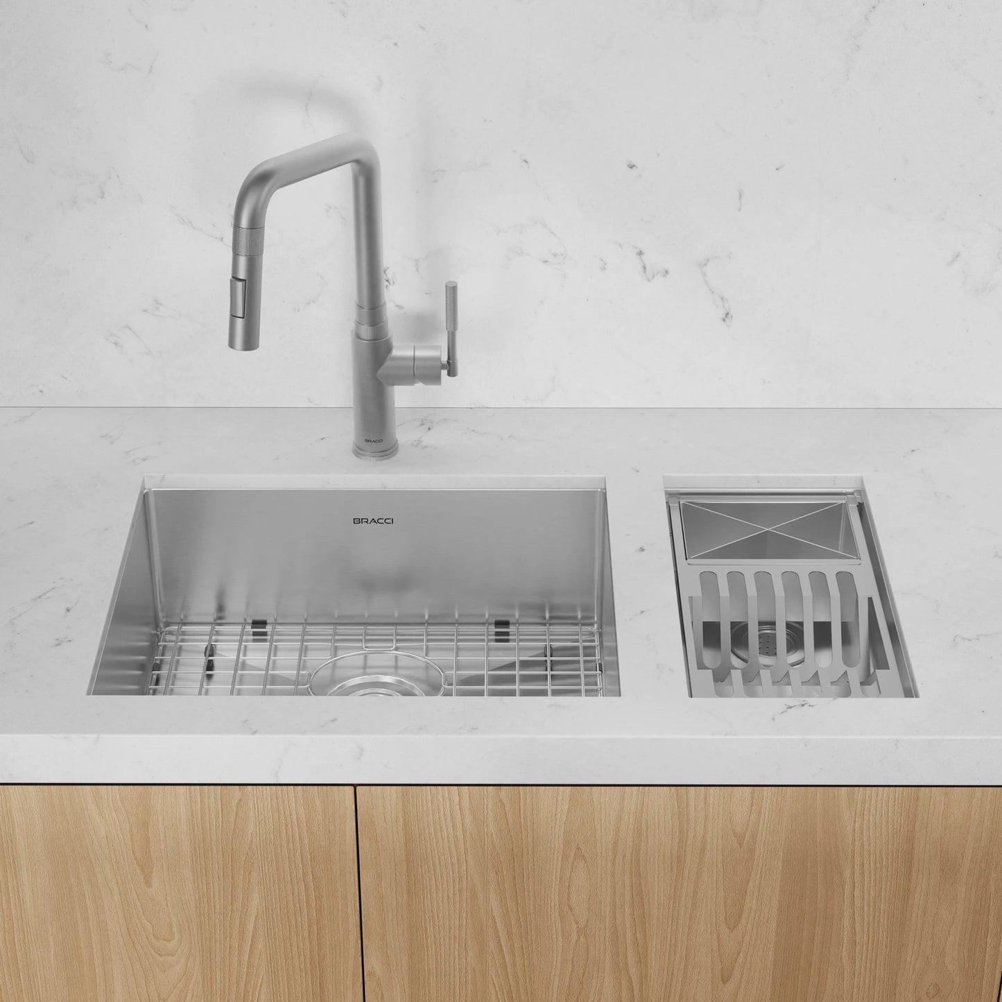 KIT CUBA DE COZINHA 54 CM + CALHA ORGANIZADORA AÇO ESCOVADO